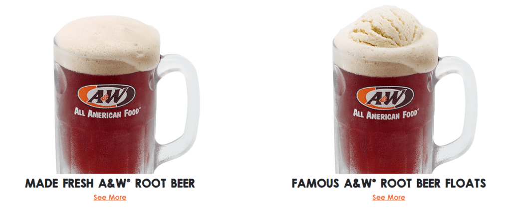 A&W Drinks Menu 