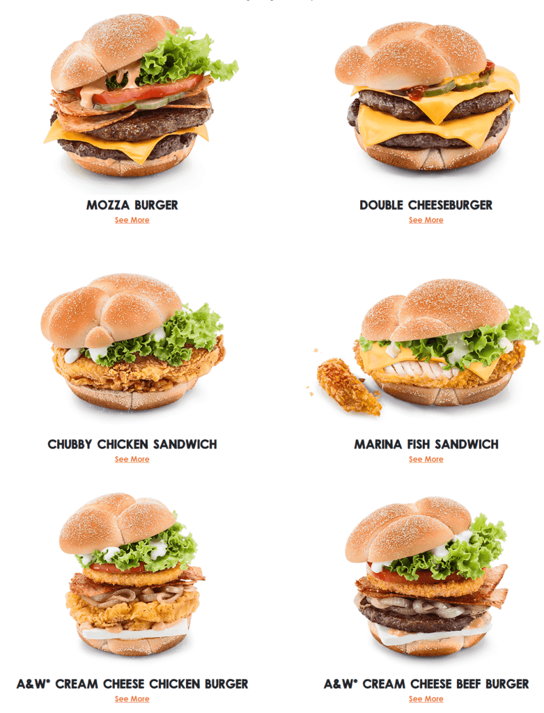 A&W Cream Cheese Burgers Menu 