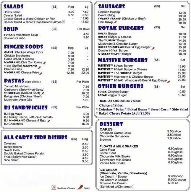 Botak Jones Singapore Menu