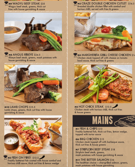 Craze Kitchen Singapore Main Menu