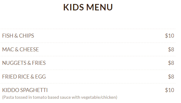 Foresta Kids Menu