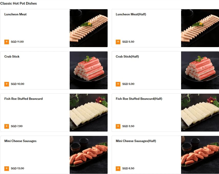 HAIDILAO MENU CLASSIC HOT POT DISHES