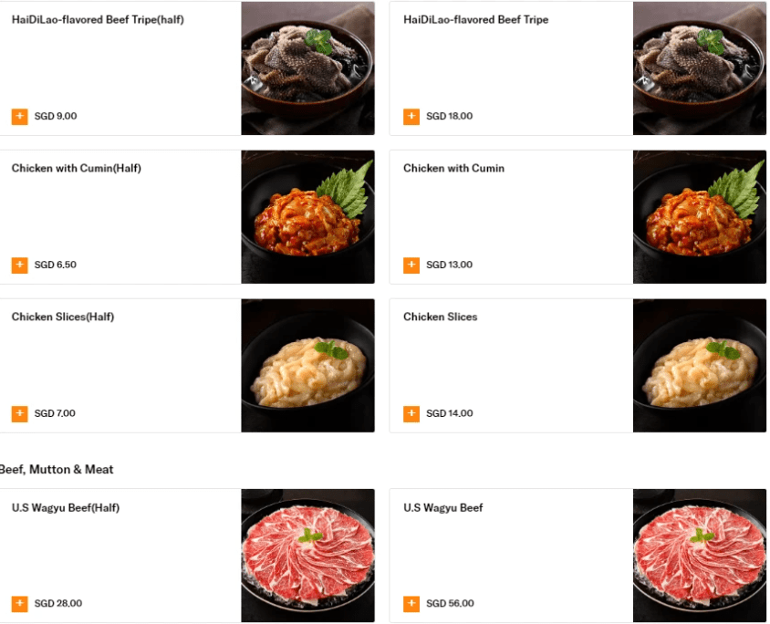 SINGAPORE BEEF, MUTTON & MEAT MENU