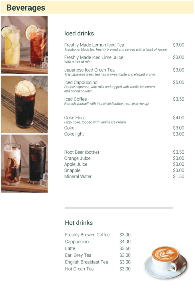 Hot Tomato Beverages Menu 