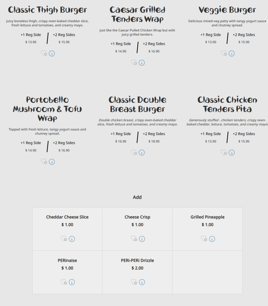 Nando’s Burgers, Pita & Wraps Price