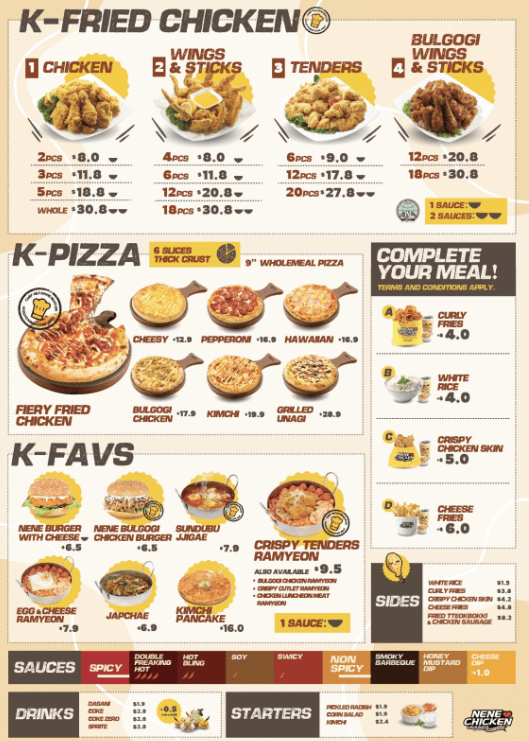 Nene Chicken K-Pizza Menu