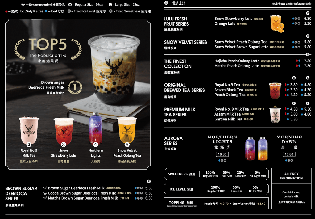 Premium Milk Tea Series 

Himalayan Salt Macchiato 

Brown Sugar Deerioca Series 

Speciality Menu 

Yogurt Series 

Lulu Fresh Fruit Series 

Original Brewed Tea Series 

Party Box & Merchandise