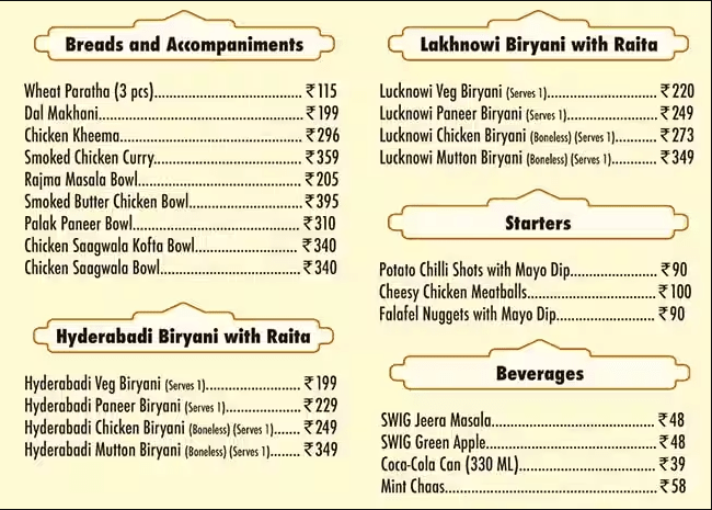 The Biryani Life Premium Biryani Menu 