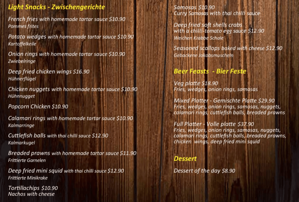 Baden Restaurant & Pub Menu