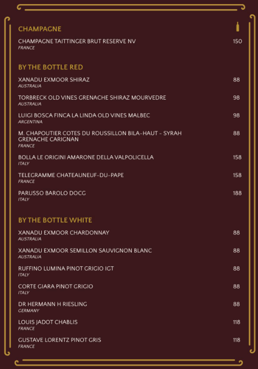 Baden Restaurant & Pub Menu 2023