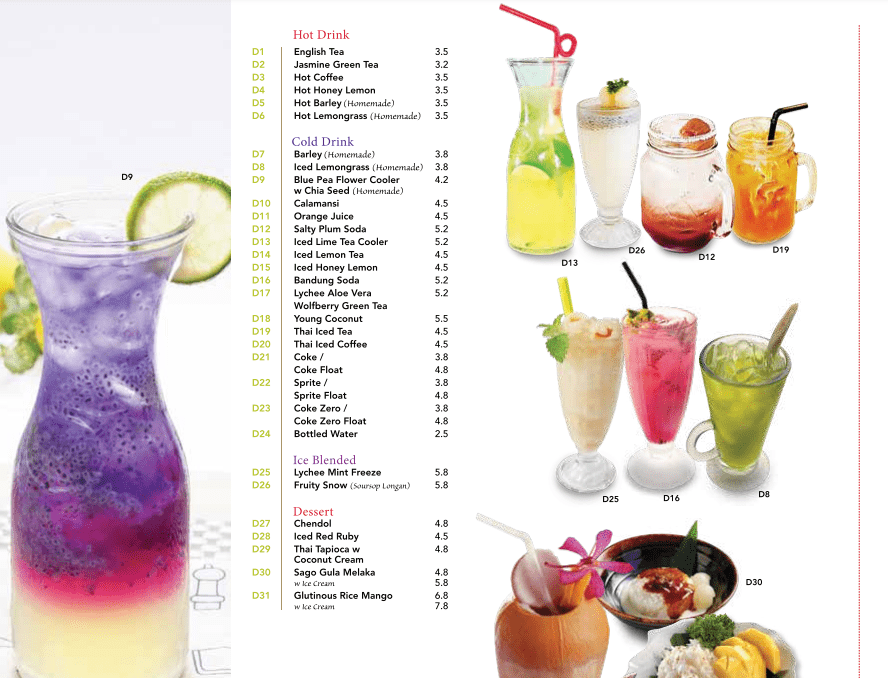 Bali Thai Beverages Menu