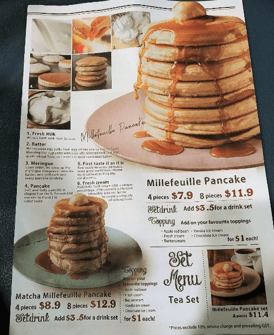 Belle Ville Pancake Menu