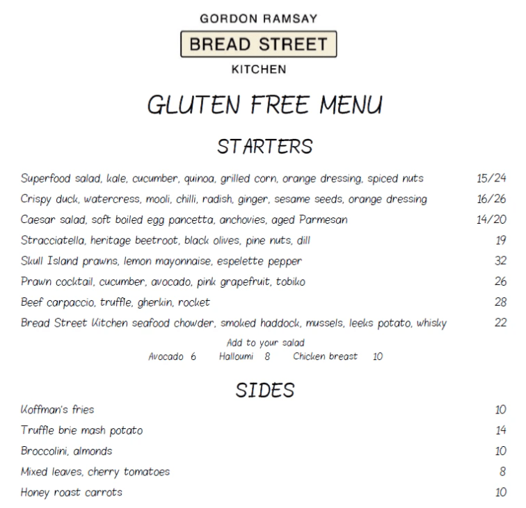 Bread Street Kitchen Gluten