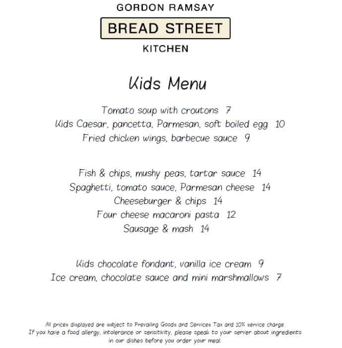 Bread Street Kitchen Kids Meal