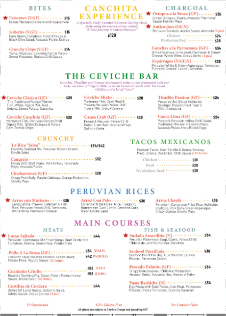 Canchita Peruvian Peruvian Ceviches Menu