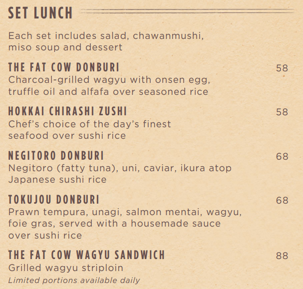 Fat Cow Menu