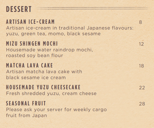 Fat Cow Dessert Menu