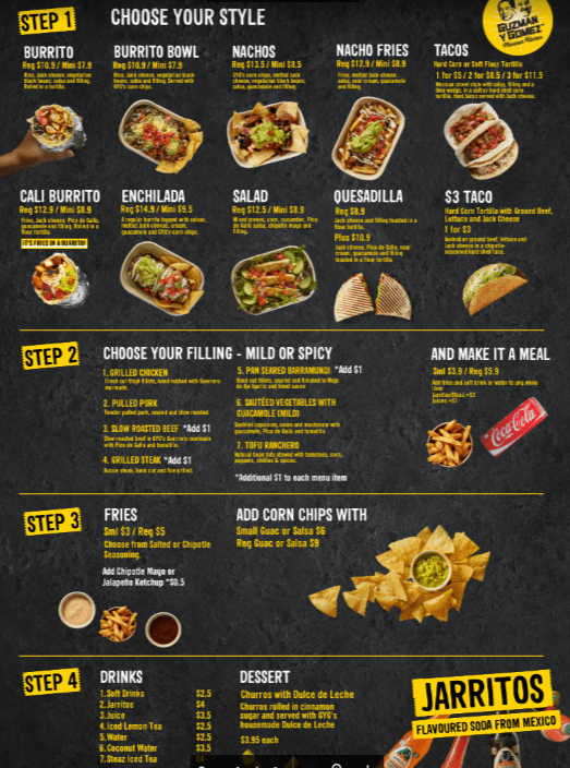 Guzman Y Gomez Menu