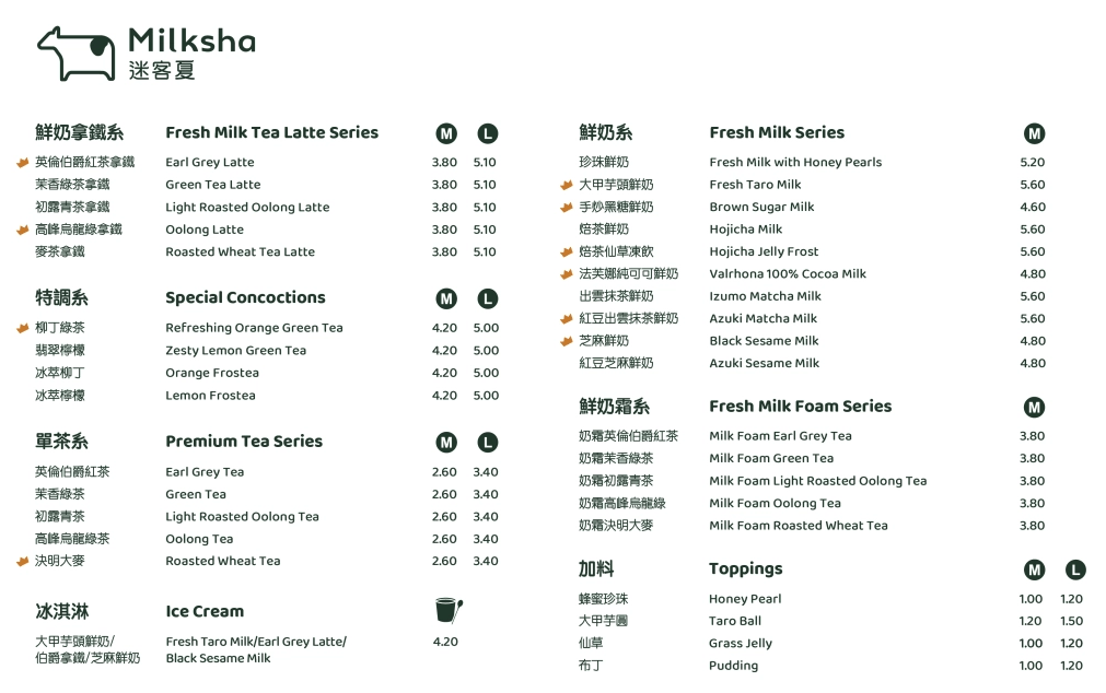 Milksha Menu