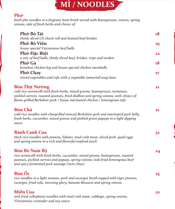 Red Sparrow Mi/Noodles Menu 