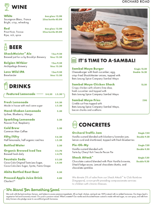 Shake Shack Menu 2023