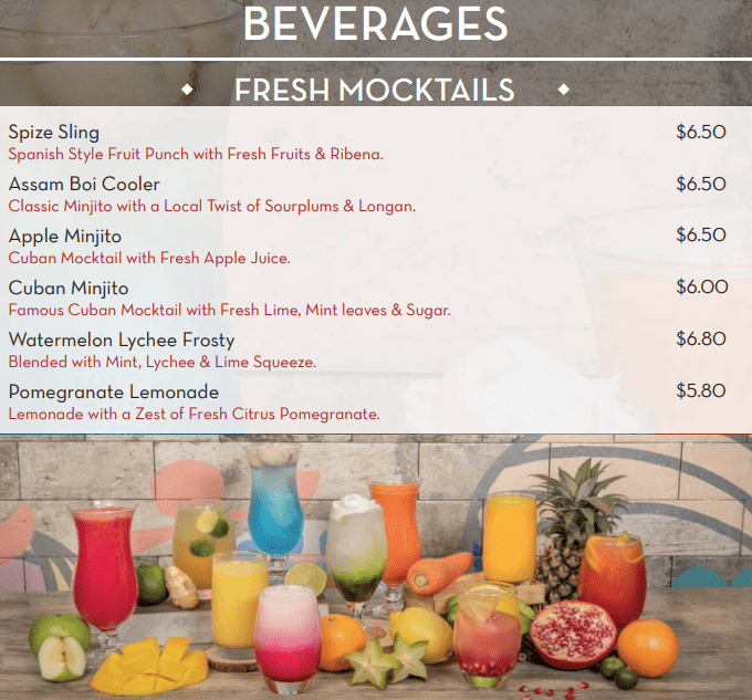 Spize Singapore Beverages Menu 