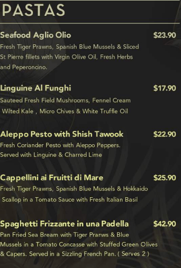 Spize Pasta’s  Menu 