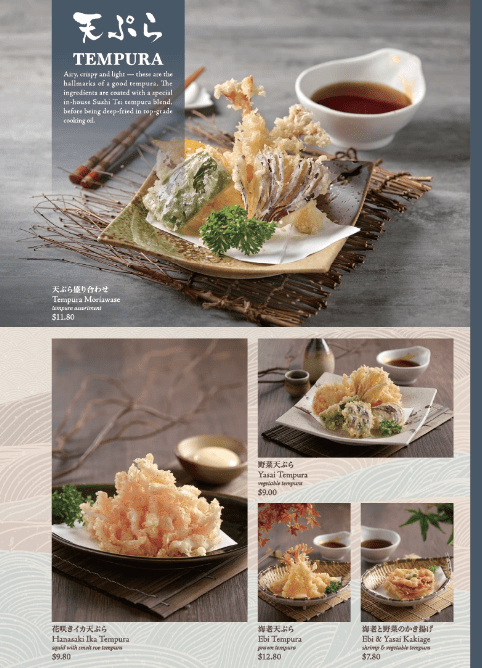 Sushi Tei Tempura Menu