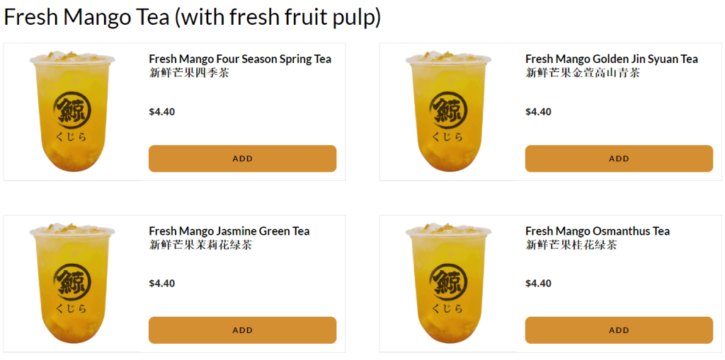 Fresh Mango Tea Series  Whale Tea Menu 