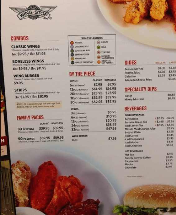 Wingstop Combo Menu