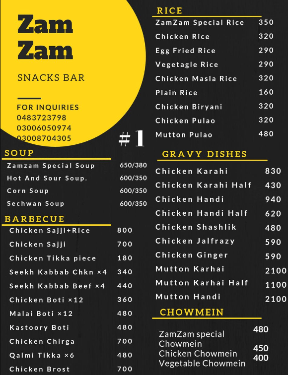 Zam Zam Restaurant  Menu Price