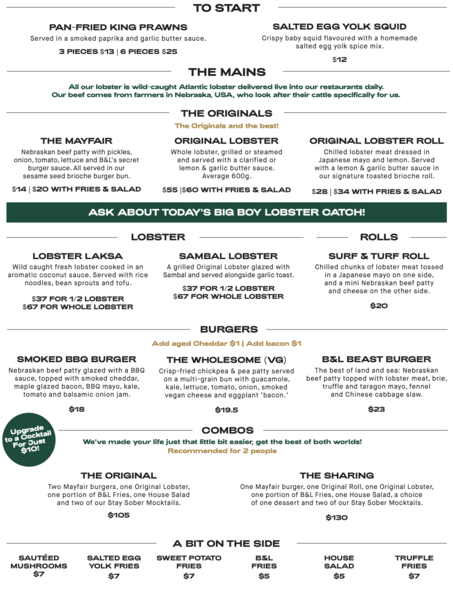 Burger & Lobster Burgers Menu