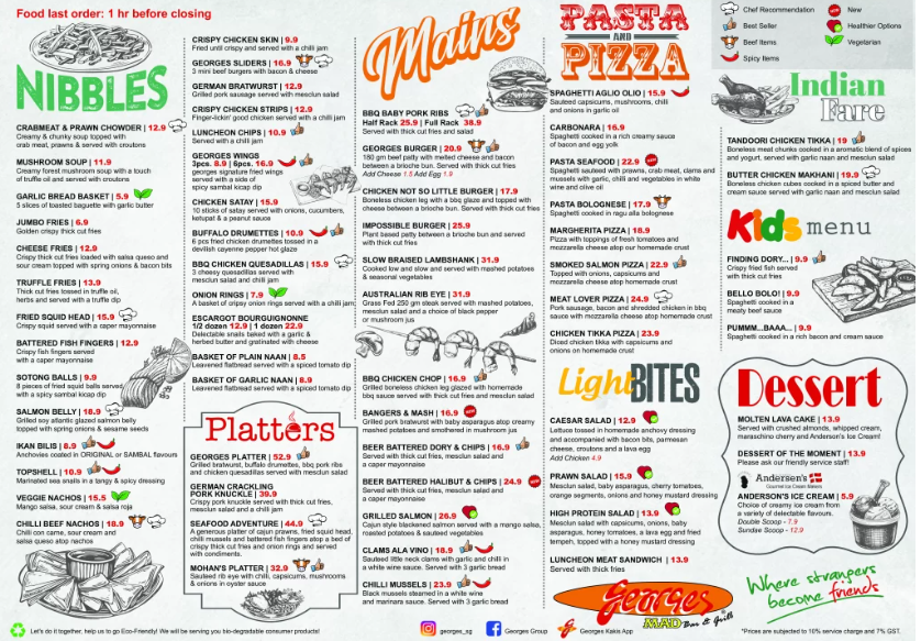 Georges Menu Singapore Price