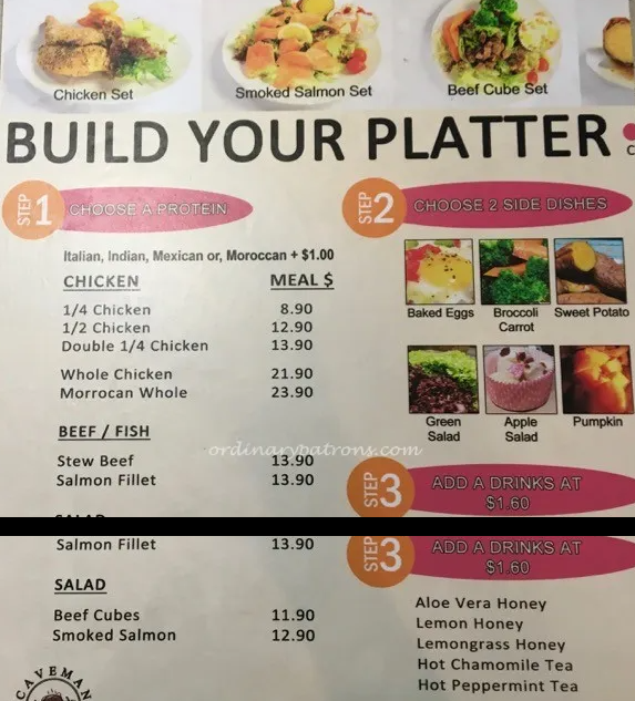 Caveman Food Menu Singapore Price