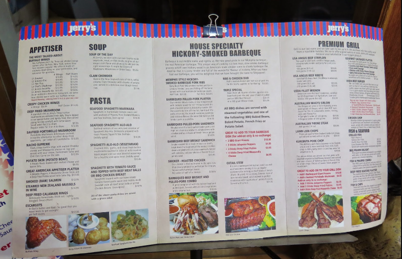 Jerry’s BBQ & Grill Menu Singapore Price