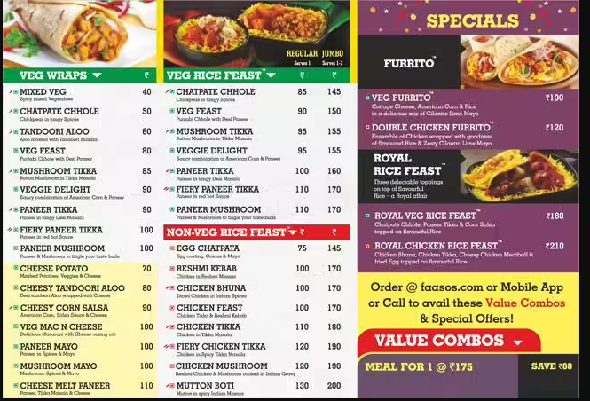 Faasos Menu Singapore Price