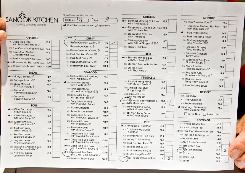 Sanook Kitchen Menu Singapore Price