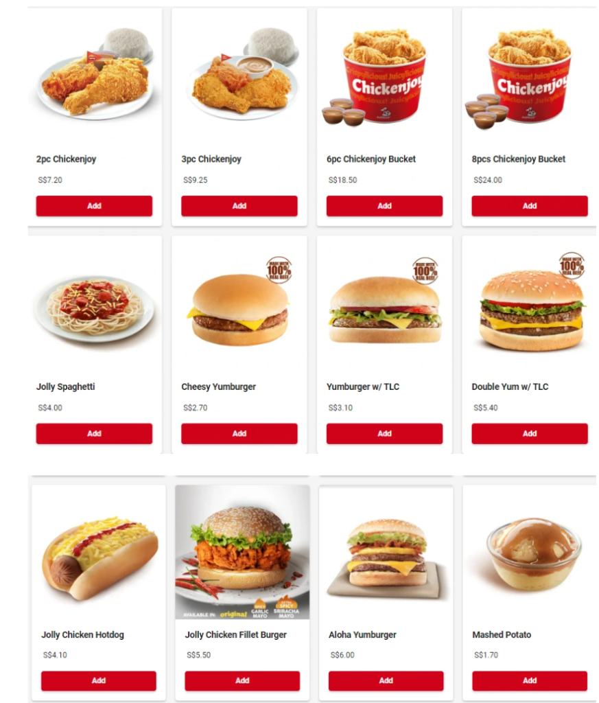 Jollibee Menu Singapore 