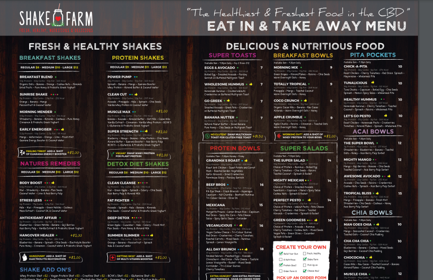 Shake Farm Menu Singapore Price