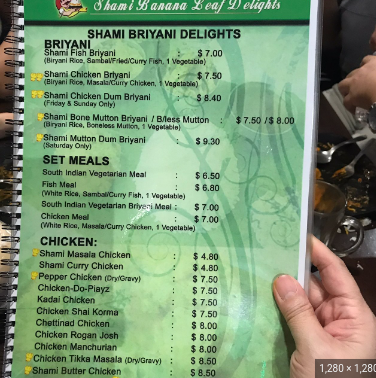 Shami Banana Leaf Delights Menu Singapore List