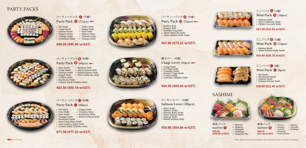 Sushi Take Out Menu Singapore List