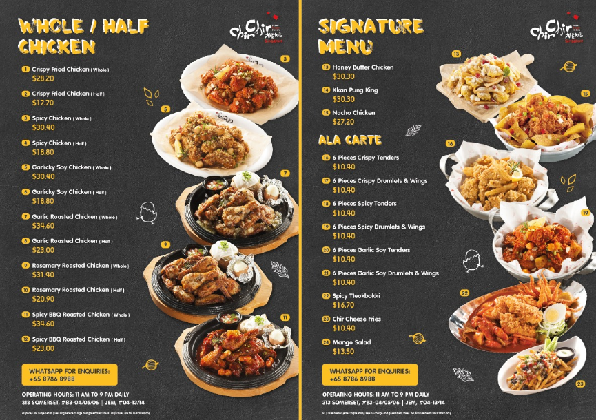 Chir Chir Menu Singapore List