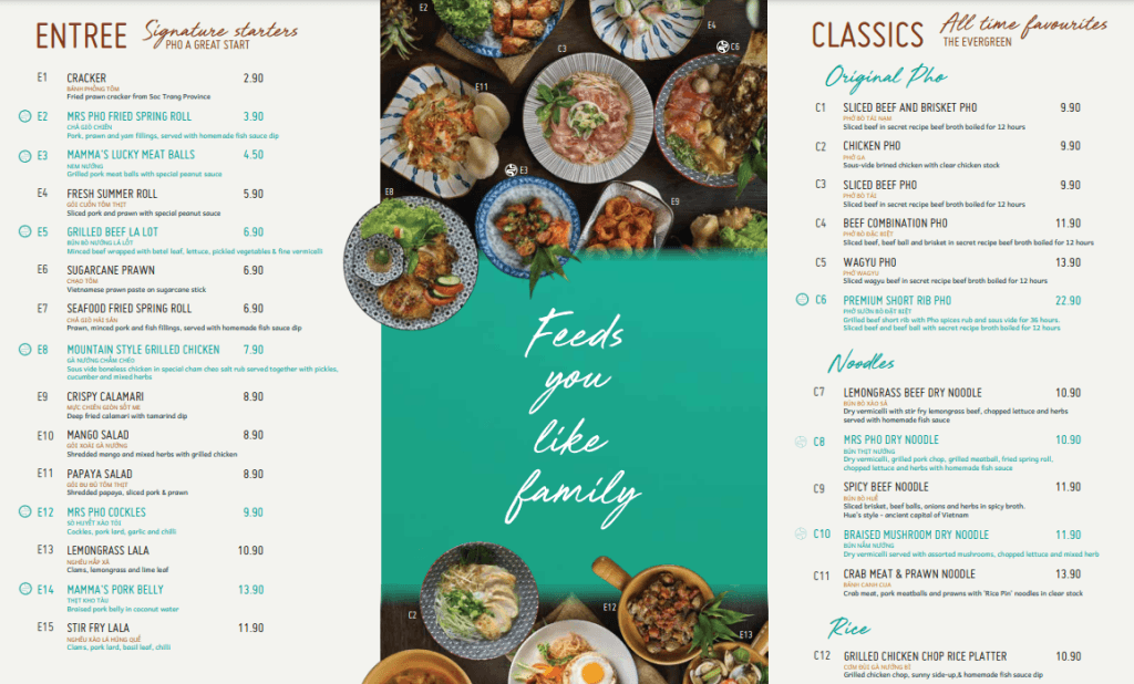 Mrs Pho Menu Singapore 2023