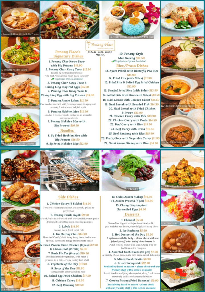 Penang Place Menu