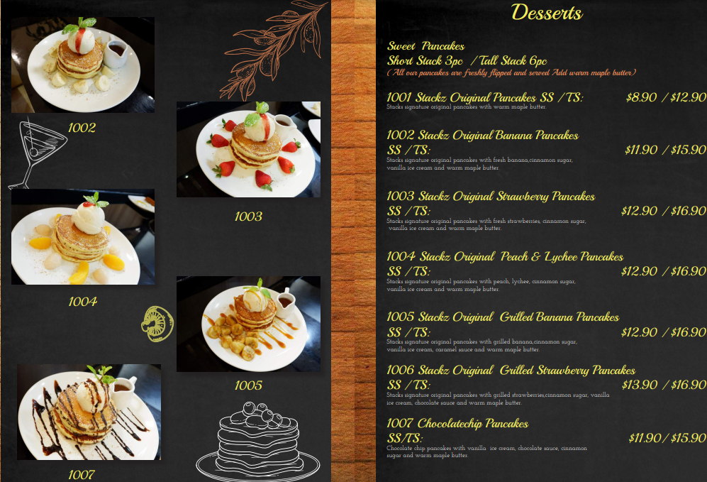 Stackz Desserts Menu