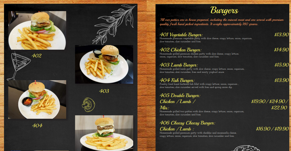 Stackz Burgers Menu