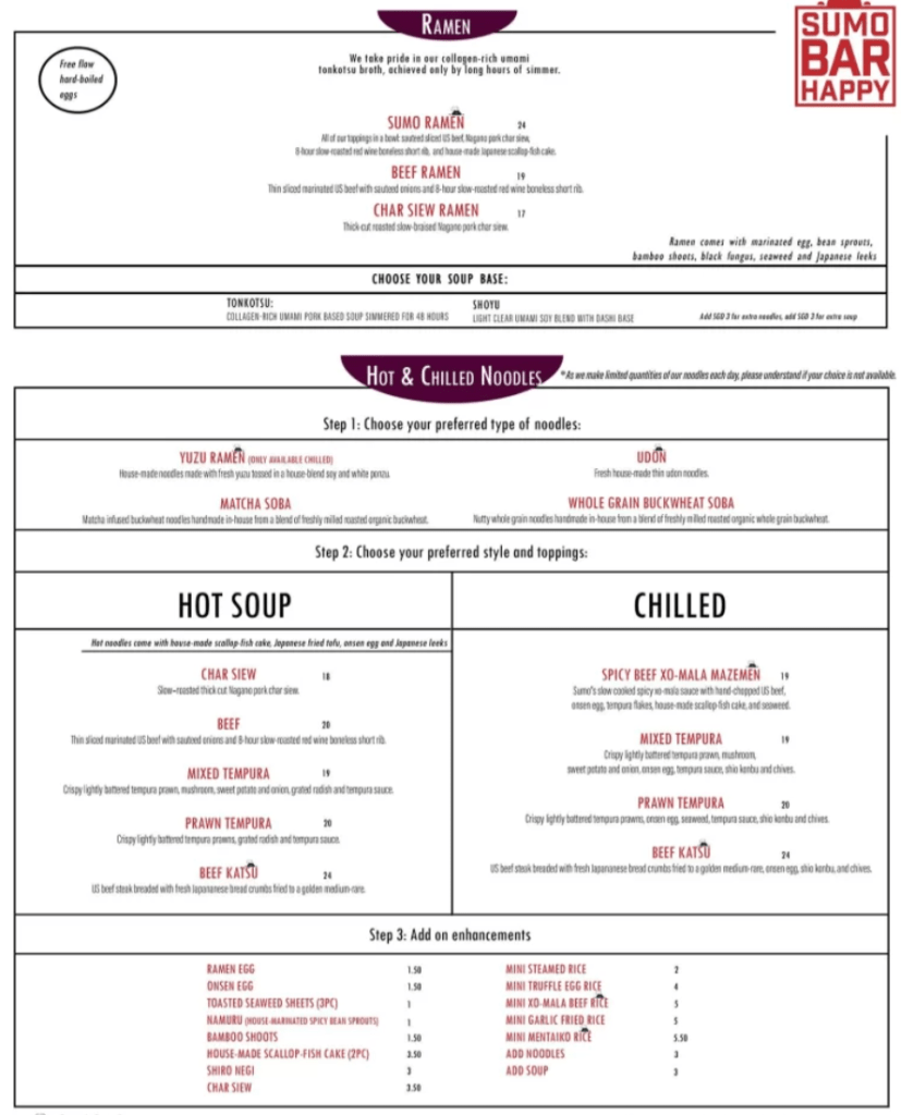 Sumo Bar Happy Burrito Menu