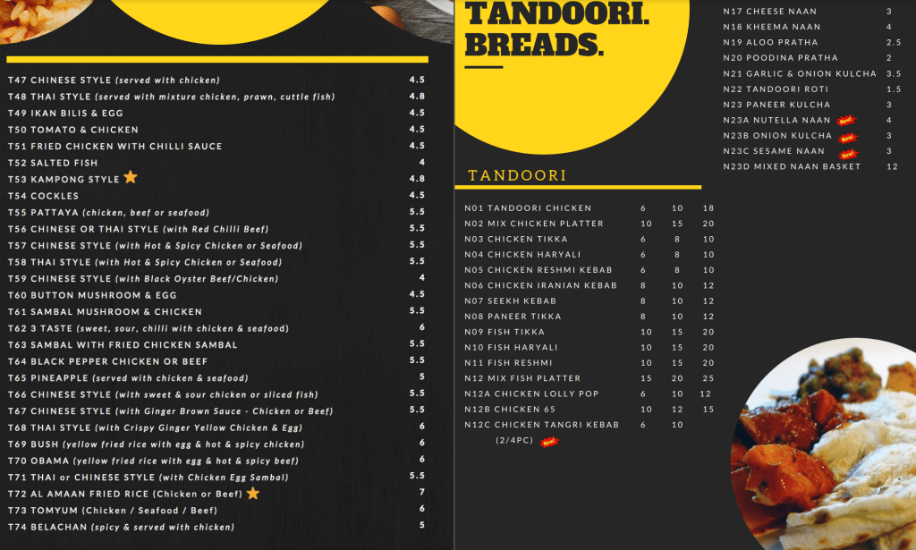 Al Amaan Singapore Menu Price - Tandoori And Breads