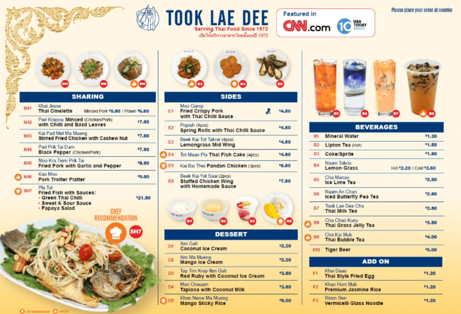 Took Lae Dee Menu