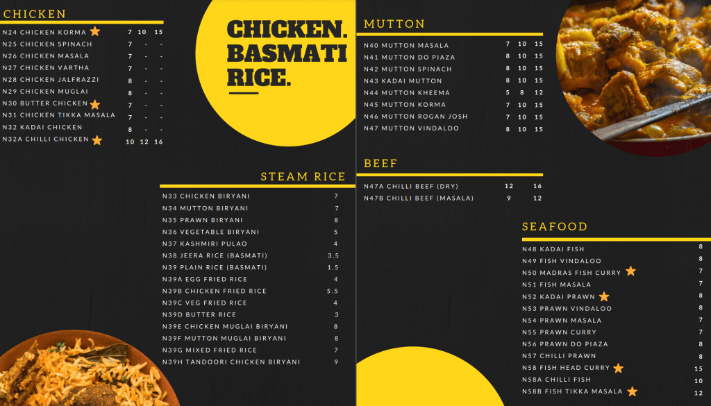 Al Amaan Menu - Beef, Chicken, Prawn, Cuttle Fish & Sliced Fish